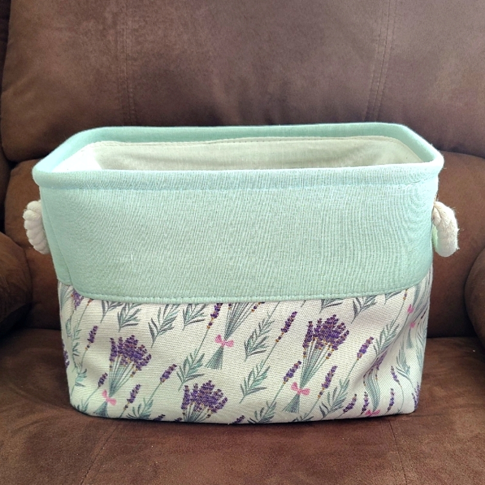 Floral Mint Green Lavender Storage Tote Basket
